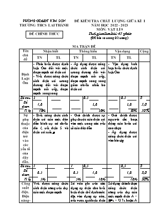 Đề kiểm tra chất lượng giữa kì 1 Vật lí Lớp 9 - Năm học 2022-2023 - Trường THCS Lai Thành (Có ma trận và đáp án)
