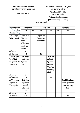 Đề kiểm tra chất lượng giữa kì 2 Địa lí Lớp 8 - Năm học 2022-2023 - Trường THCS Lai Thành (Có ma trận và đáp án)