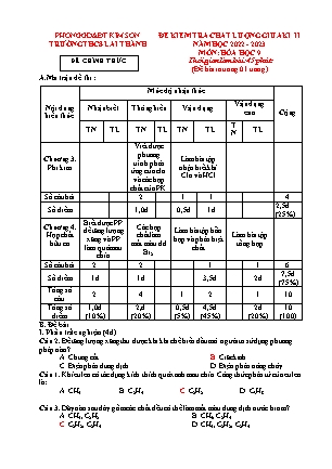 Đề kiểm tra chất lượng giữa kì 2 Hóa học Lớp 9 - Năm học 2022-2023 - Trường THCS Lai Thành (Có ma trận và đáp án)