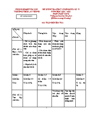 Đề kiểm tra chất lượng giữa kì 2 Ngữ văn Lớp 8 - Năm học 2022-2023 - Trường THCS Lai Thành (Có ma trận và đáp án)