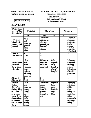 Đề kiểm tra chất lượng giữa kì 2 Toán Lớp 6 - Năm học 2021-2022 - Trường THCS Lai Thành (Có ma trận và đáp án)