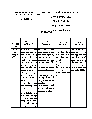 Đề kiểm tra chất lượng giữa kì 2 Vật lí Lớp 8 - Năm học 2022-2023 - Trường THCS Lai Thành (Có ma trận và đáp án)