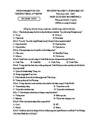Đề kiểm tra chất lượng học kì 1 Giáo dục địa phương Lớp 6 - Năm học 2021-2022 - Trường THCS Lai Thành (Có đáp án)