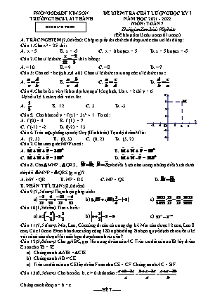 Đề kiểm tra chất lượng học kì 1 Toán Lớp 7 - Năm học 2021-2022 - Trường THCS Lai Thành (Có đáp án)