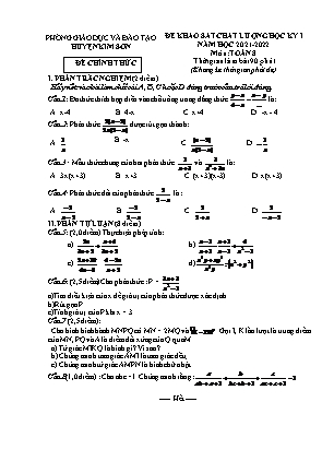 Đề kiểm tra chất lượng học kì 1 Toán Lớp 8 - Năm học 2021-2022 - Trường THCS Lai Thành (Có đáp án)