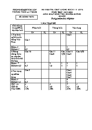 Đề kiểm tra chất lượng học kì 2 Hoạt động trải nghiệm, hướng nghiệp Lớp 6 - Năm học 2022-2023 - Trường THCS Lai Thành (Có ma trận và đáp án)