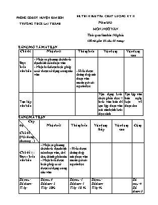 Đề kiểm tra chất lượng học kì 2 Ngữ văn Lớp 9 - Năm học 2022-2023 - Trường THCS Lai Thành (Có ma trận và đáp án)