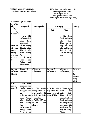 Đề kiểm tra giữa học kì 2 Lịch sử Lớp 9 - Năm học 2022-2023 - Trường THCS Lai Thành (Có ma trận và đáp án)
