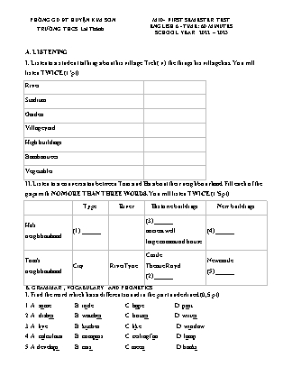 Đề kiểm tra giữa kì 1 Tiếng Anh Lớp 6 - Năm học 2022-2023 - Trường THCS Lai Thành (Có file nghe đáp án)