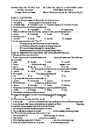 Đề kiểm tra giữa kì 1 Tiếng Anh Lớp 9 - Năm học 2022-2023 - Trường THCS Lai Thành (Có file nghe và đáp án)