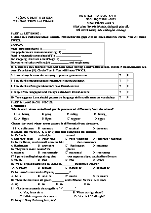 Đề kiểm tra học kì 2 Tiếng Anh Lớp 9 - Năm học 2021-2022 - Trường THCS Lai Thành (Có file nghe, ma trận và đáp án)