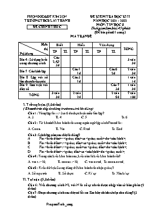 Đề kiểm tra học kì 2 Tin học Lớp 8 - Năm học 2021-2022 - Trường THCS Lai Thành (Có ma trận và đáp án)