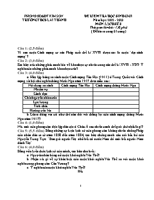 Đề kiểm tra học sinh giỏi Lịch sử Lớp 8 - Năm học 2022-2023 - Trường THCS Lai Thành (Có hướng dẫn chấm)