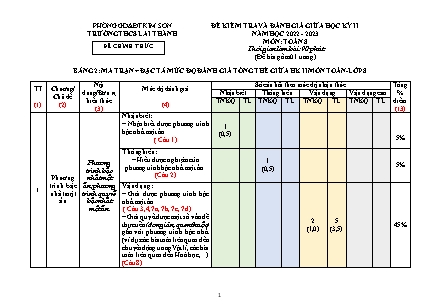 Đề kiểm tra và đánh giá giữa kì 2 Toán Lớp 8 - Năm học 2022-2023 - Trường THCS Lai Thành (Có ma trận và đáp án)