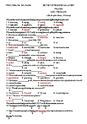 Đề ôn thi tuyển sinh vào Lớp 10 môn Tiếng Anh - Năm học 2022-2023 - Trường THCS Văn Hải (Có đáp án)