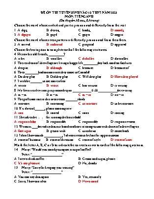 Đề ôn thi tuyển sinh vào Lớp 10 môn Tiếng Anh - Năm học 2022-2023 - Trường THCS Chất Bình (Có đáp án)