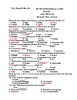 Đề ôn thi tuyển sinh vào Lớp 10 môn Tiếng Anh - Năm học 2022-2023 - Trường THCS Như Hòa (Có đáp án)
