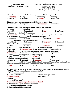Đề ôn thi tuyển sinh vào Lớp 10 môn Tiếng Anh - Năm học 2022-2023 - Trường THCS Yên Thịnh (Có đáp án)