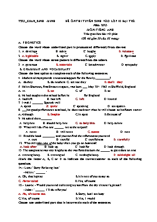 Đề ôn thi tuyển sinh vào Lớp 10 môn Tiếng Anh - Năm học 2022-2023 - Trường THCS Bình Minh (Có đáp án)
