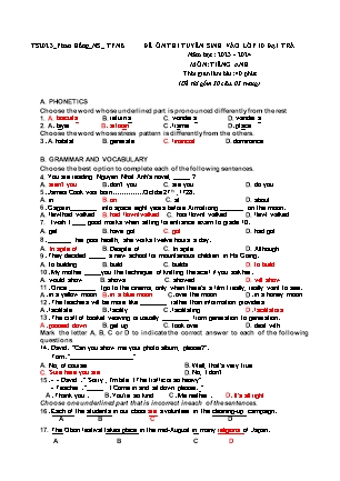 Đề ôn thi tuyển sinh vào Lớp 10 THPT môn Tiếng Anh (Đại trà) - Đề 1 - Năm học 2022-2023 - Trường THCS Ninh Sơn (Có đáp án)