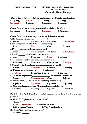 Đề ôn thi tuyển sinh vào Lớp 10 THPT môn Tiếng Anh - Đề 1 - Năm học 2022-2023 - Trường THCS Ninh Thành (Có đáp án)