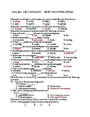Đề ôn thi vào 10 môn Tiếng Anh - Đề LL 02 - Năm học 2022-2023 (Có đáp án)