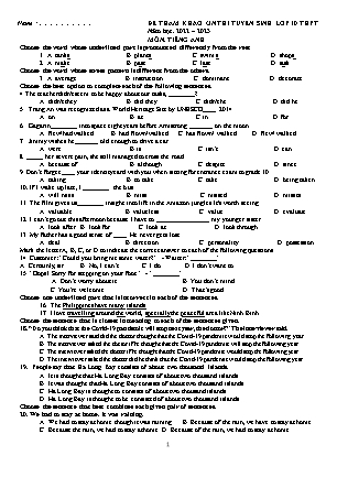 Đề ôn thi vào 10 môn Tiếng Anh - Năm học 2022-2023 - Trường THCS Vũ Phạm Khải (Có đáp án)