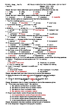 Đề ôn thi vào 10 môn Tiếng Anh - Năm học 2022-2023 - Trường THCS Yên Từ (Có đáp án)
