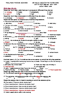 Đề tham khảo ôn thi tuyển sinh vào Lớp 10 THPT môn Tiếng Anh - Đề 1 - Năm học 2022-2023 - Trường THCS Hán Siêu (Có đáp án)