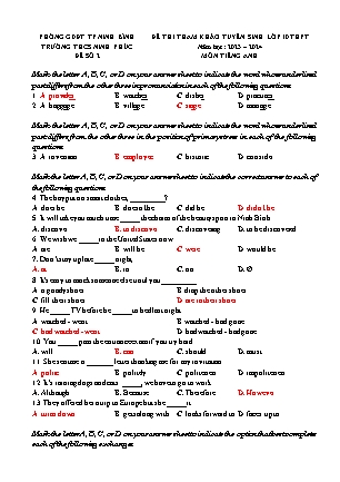 Đề tham khảo ôn thi tuyển sinh vào Lớp 10 THPT môn Tiếng Anh - Đề số 2 - Năm học 2022-2023 - Trường THCS Ninh Phúc (Có đáp án)