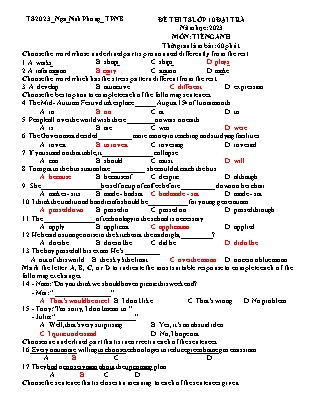 Đề tham khảo ôn thi tuyển sinh vào Lớp 10 THPT môn Tiếng Anh - NP02 - Năm học 2022-2023 (Có đáp án)