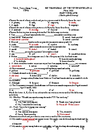 Đề tham khảo ôn thi tuyển sinh vào Lớp 10 THPT môn Tiếng Anh - Đề 2 - Năm học 2022-2023 - Trường THCS Quang Trung (Có đáp án)