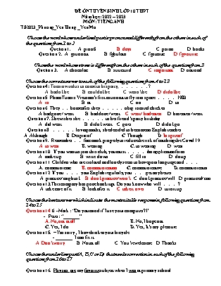 Đề tham khảo ôn thi tuyển sinh vào Lớp 10 THPT môn Tiếng Anh - Năm học 2022-2023 - Trường THCS Yên Hưng (Có đáp án)