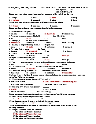 Đề tham khảo ôn thi tuyển sinh vào Lớp 10 THPT môn Tiếng Anh - Năm học 2022-2023 - Trường THCS Yên Lâm (Có đáp án)