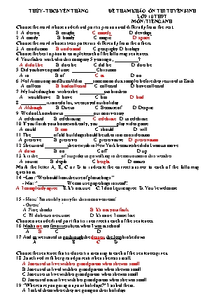 Đề tham khảo ôn thi tuyển sinh vào Lớp 10 THPT môn Tiếng Anh - Năm học 2022-2023 - Trường THCS Yên Thắng (Có đáp án)