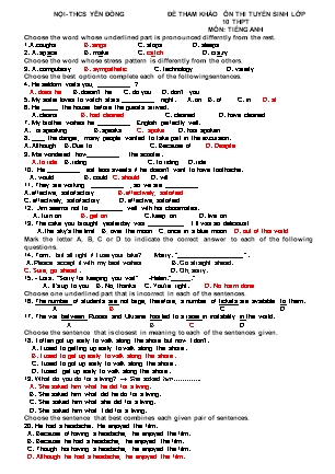 Đề tham khảo ôn thi tuyển sinh vào Lớp 10 THPT môn Tiếng Anh - Năm học 2022-2023 - Trường THCS Yên Đồng (Có đáp án)