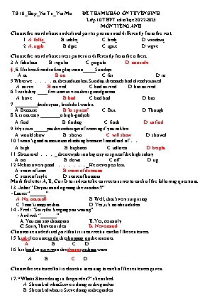 Đề tham khảo ôn thi tuyển sinh vào Lớp 10 THPT môn Tiếng Anh - Năm học 2022-2023 - Trường THCS Yên Từ (Có đáp án)