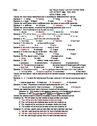 Đề tham khảo ôn thi tuyển sinh vào Lớp 10 THPT môn Tiếng Anh - Năm học 2022-2023 - Trường THCS Vũ Phạm Khải (Có đáp án)