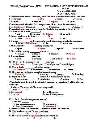 Đề tham khảo ôn thi tuyển sinh vào Lớp 10 THPT môn Tiếng Anh - NP01 - Năm học 2022-2023 (Có đáp án)