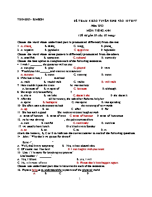 Đề tham khảo ôn thi vào Lớp 10 THPT môn Tiếng Anh - Năm học 2022-2023 - Trường THCS Kim Sơn (Có đáp án)
