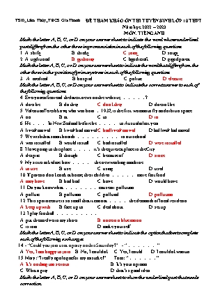 Đề tham khảo ôn thi vào Lớp 10 THPT môn Tiếng Anh - Năm học 2022-2023 - Trường THCS Gia Thanh (Có đáp án)