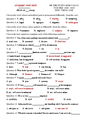Đề tham khảo ôn thi vào Lớp 10 THPT môn Tiếng Anh - Năm học 2022-2023 - Trường THCS Gia Phong (Có đáp án)