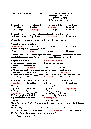 Đề tham khảo ôn thi vào Lớp 10 THPT môn Tiếng Anh - Năm học 2023-2024 - Trường THCS Kim Trung (Có đáp án)