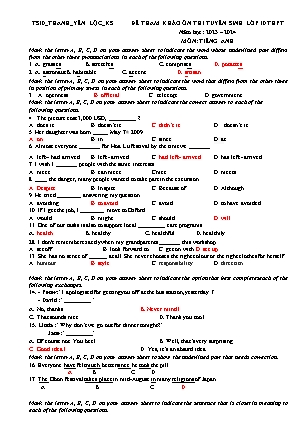Đề tham khảo ôn thi vào Lớp 10 THPT môn Tiếng Anh - Năm học 2022-2023 - Trường THCS Yên Lộc (Có đáp án)
