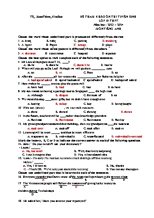 Đề tham khảo ôn thi vào Lớp 10 THPT môn Tiếng Anh - Năm học 2022-2023 - Trường THCS Xuân Thiện (Có đáp án)