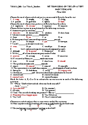 Đề tham khảo ôn thi vào Lớp 10 THPT môn Tiếng Anh - Năm học 2022-2023 - Trường THCS Lai Thành (Có đáp án)