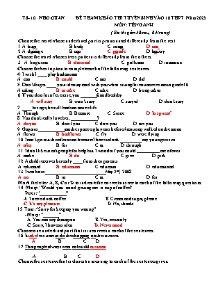 Đề tham khảo tuyển sinh vào Lớp 10 THPT môn Tiếng Anh - Năm học 2022-2023 - Trường THCS Sơn Hà (Có đáp án)