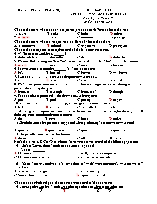 Đề tham khảo tuyển sinh vào Lớp 10 THPT môn Tiếng Anh - Năm học 2022-2023 - Trường THCS Phú Lộc (Có đáp án)