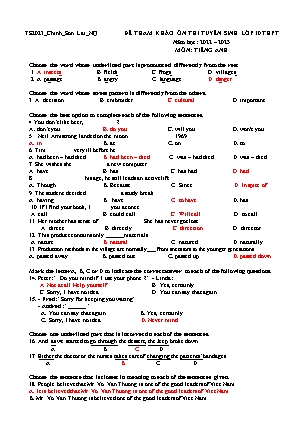 Đề tham khảo tuyển sinh vào Lớp 10 THPT môn Tiếng Anh - Năm học 2022-2023 - Trường THCS Sơn Lai (Có đáp án)