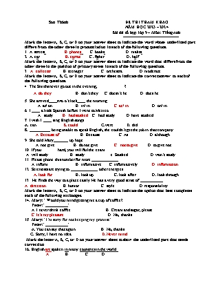 Đề tham khảo tuyển sinh vào Lớp 10 THPT môn Tiếng Anh - Năm học 2022-2023 - Trường THCS Sơn Thành (Có đáp án)